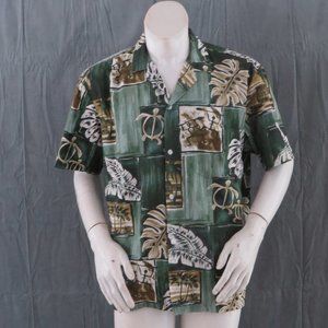 Vintage Hawaiian Shirt - Turtle and Tribal Pattern Paradise Style - Men's Large